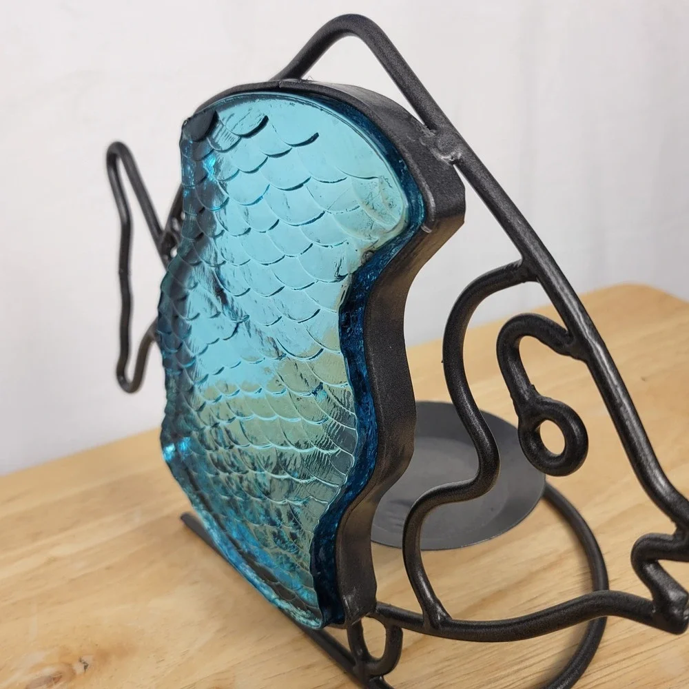 Blue Glass Fish Candle Holder 9